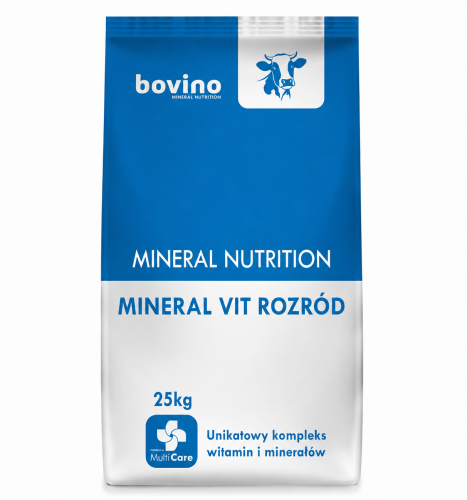 Mineral Vit Rozród – mieszanka mineralno-witaminowa dla krów mlecznych, szczególnie polecana w pierwszych 100–150 dniach laktacji.