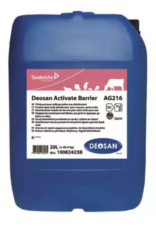 Deosan Activate Barrier 20,4 kg – gotowy do użycia żel do dezynfekcji strzyków po udoju, zawierający 3 g/kg jodu dostępnego