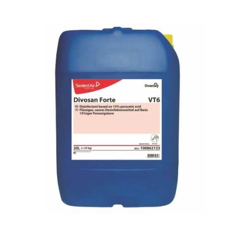 Divosan Forte 23 kg – koncentrat dezynfekcyjny na bazie stabilizowanego kwasu nadoctowego (15%), przeznaczony do dezynfekcji powierzchni w przemyśle spożywczym, napojowym i mleczarskim